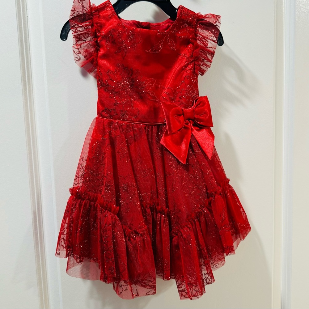 Jona Michelle Lace Glitter Red lined flounced Dress 2T